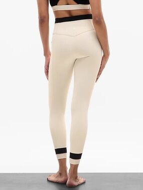 Athleta Cream High-Rise Leggings with Black Waist and Ankle Bands